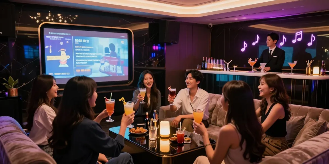 강남구구단에서 즐기는 고급 프라이빗 노래방의 럭셔리한 분위기, 고객들이 신나는 시간을 보내는 모습.