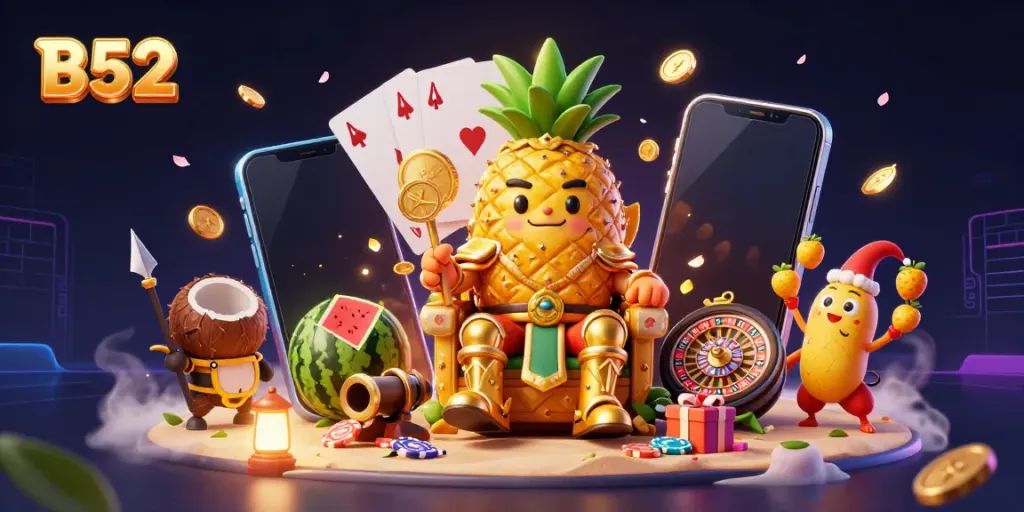 Engage in thrilling gameplay at B52 with vibrant 3D characters and exciting casino elements.
