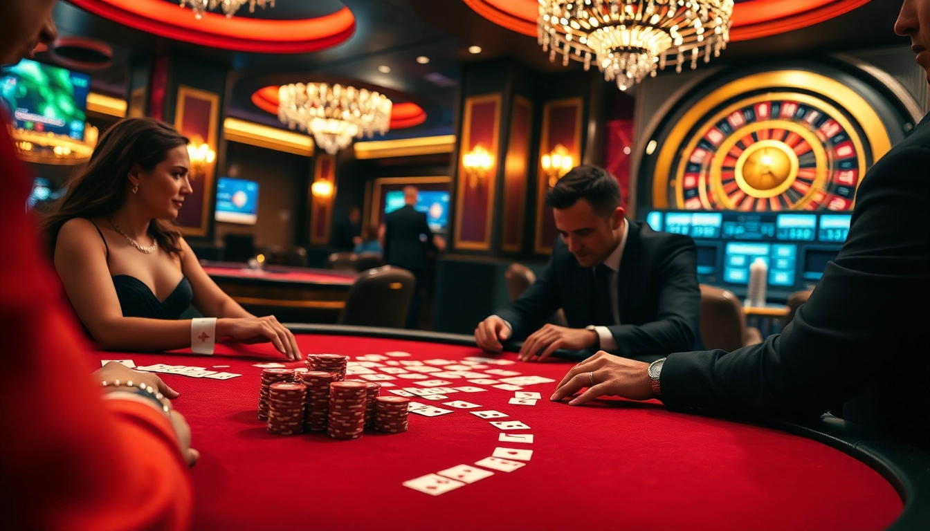 Engaging in poker at SODO Casino, showcasing luxury and excitement in a vibrant gaming atmosphere.