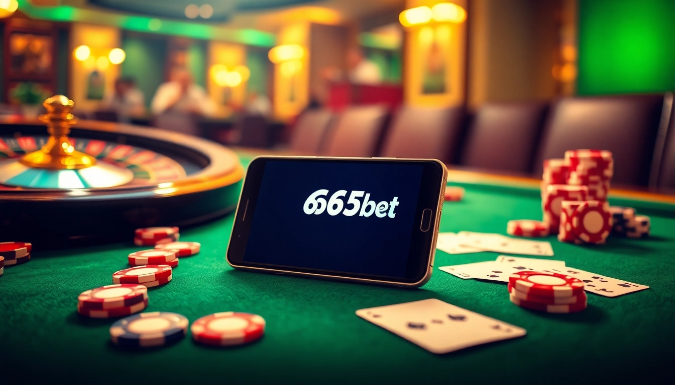Experience the excitement of the 667bet App with a vibrant casino scene featuring poker chips and a roulette wheel.
