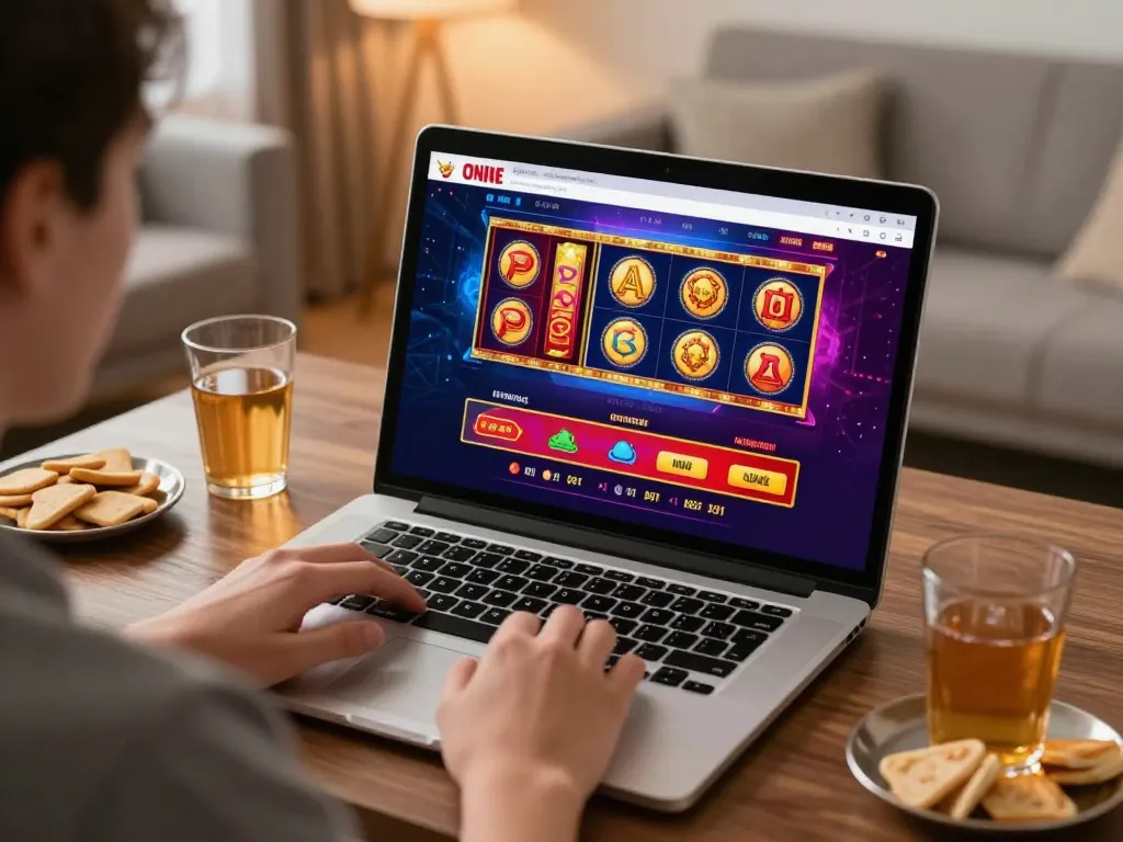 Engaging with iWin's online games on a laptop in a cozy home setting