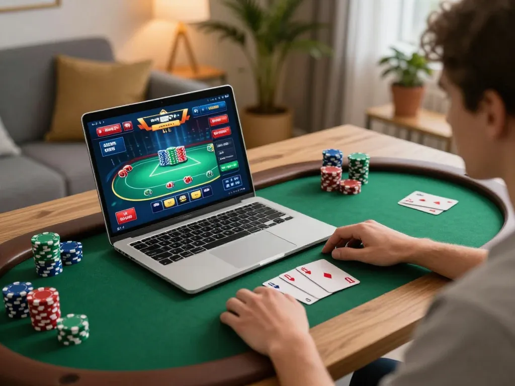 Experience live online poker gameplay at https://o8.movie/ in a cozy home environment.