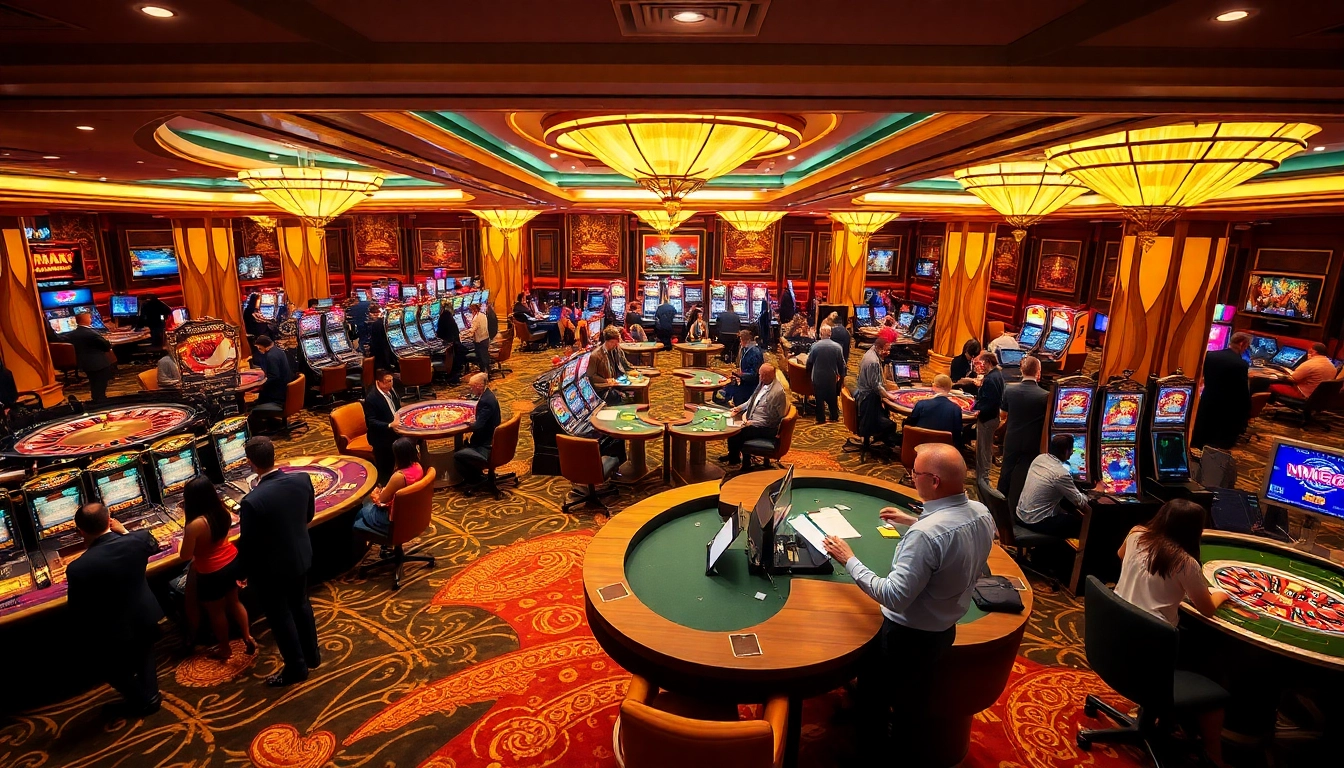 Experience the thrill of MM88 ZO at a bustling casino with engaged players and vibrant games.