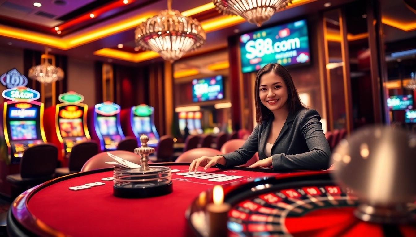A player enjoying a thrilling game at S8.com casino, betting confidently at a luxurious table.