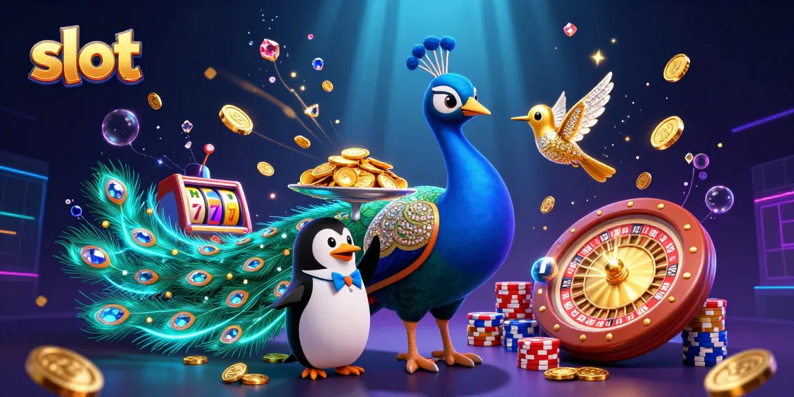 Slot menampilkan jackpot yang berkilau di tengah tumpukan koin emas dan karakter berbeda.