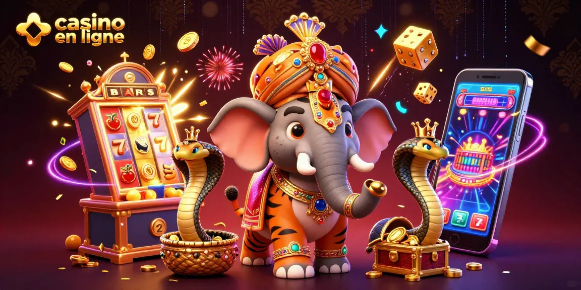 Jouez sur un casino en ligne avec des machines à sous éclatantes et un maharaja majestueux.