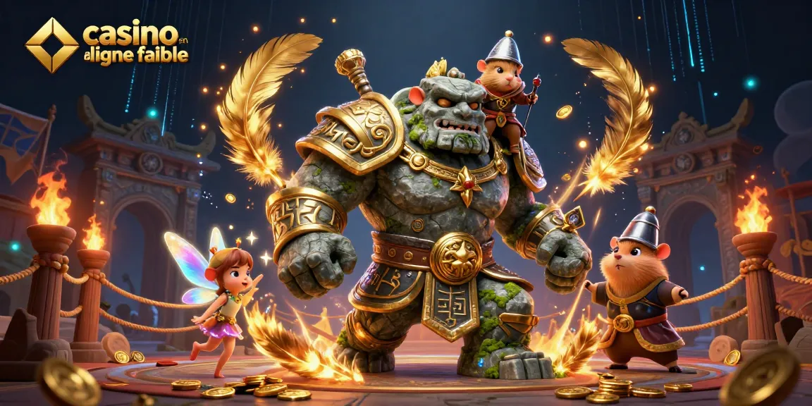 Jouez sur un casino en ligne fiable avec cette illustration de golem, fée et hamster chevalier