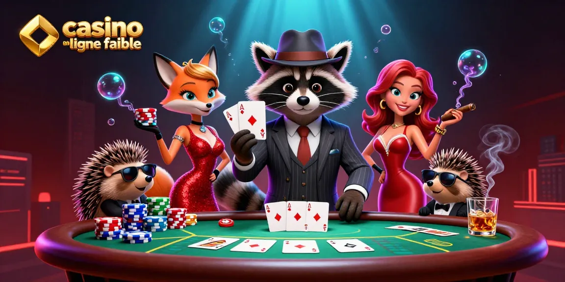Un moment captivant de poker avec un raton laveur en costume gagnant, soulignant la fiabilité des casinos en ligne.