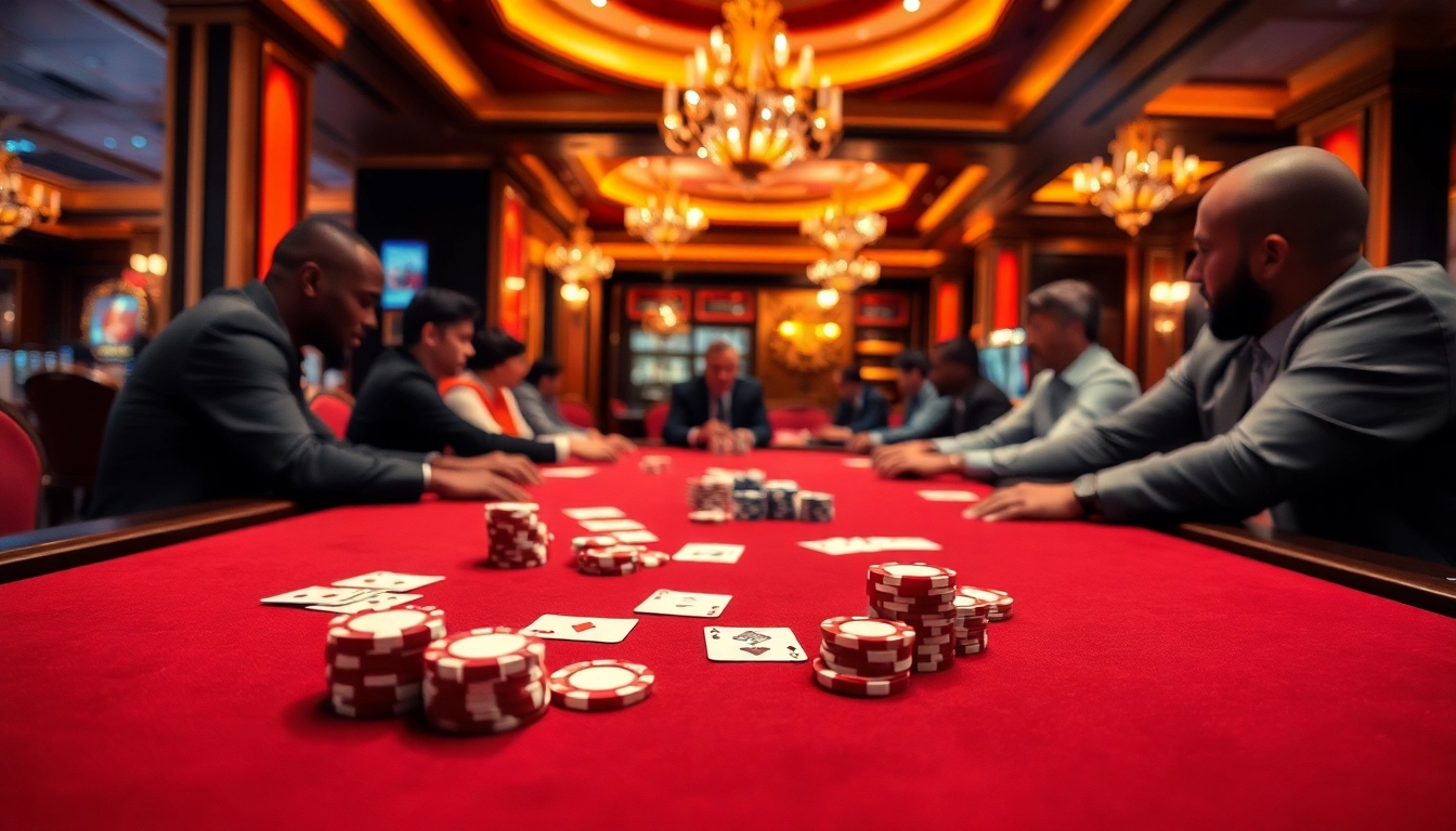 Ein spannendes Spiel am Poker-Tisch, wo Spieler am online casino spielen.