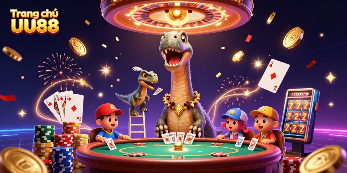 Experience the lively action at Trang chủ UU88 as characters engage with vibrant casino gameplay elements.