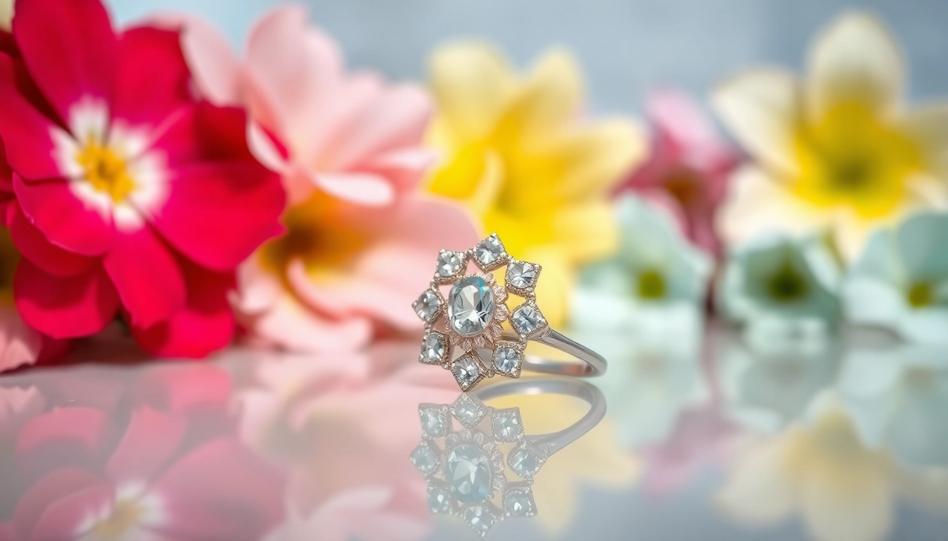 Showcase exquisite jewelry from https://valenciakey.es surrounded by vibrant floral accents.