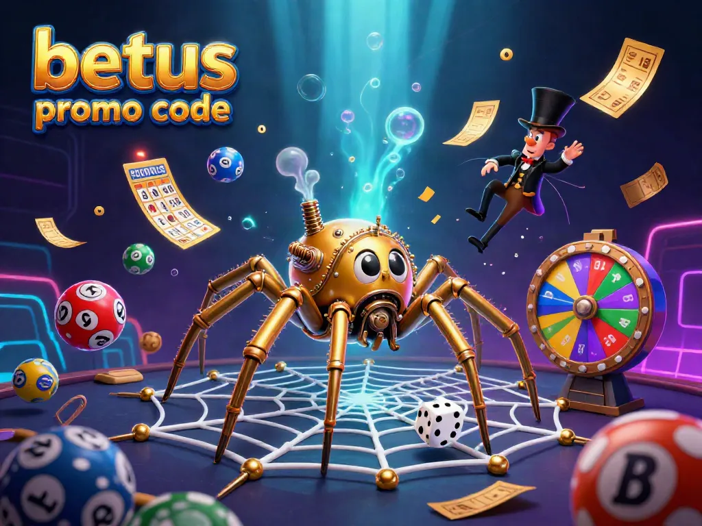 Unleash your luck with the betus promo code in this vibrant casino-themed illustration.