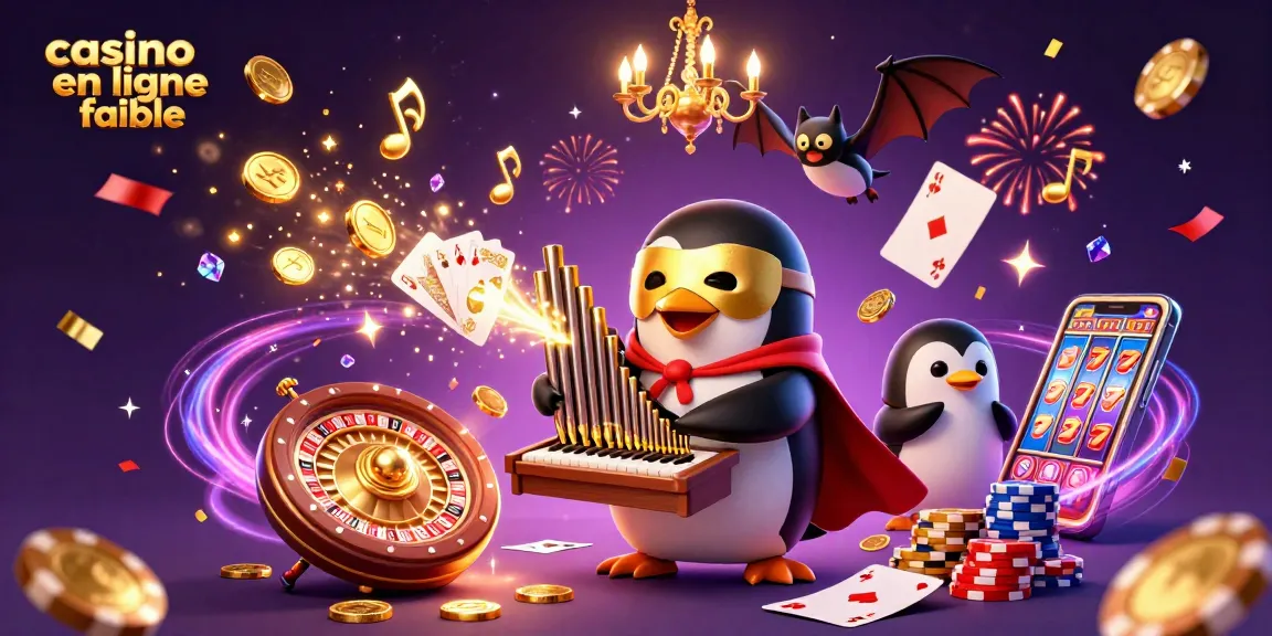 Plongez dans l'univers vibrant de casino en ligne fiable avec un pingouin jouant de l'orgue.