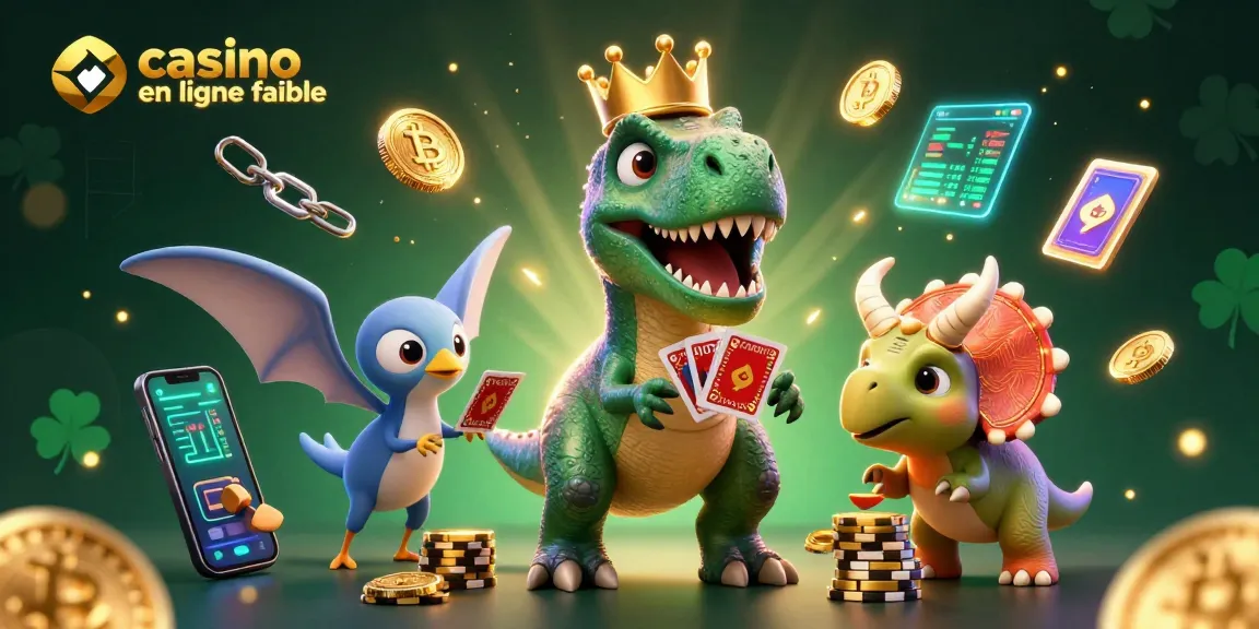 Découvrez un casino en ligne fiable avec un T-Rex jouant aux cartes et un ptérodactyle qui aide.