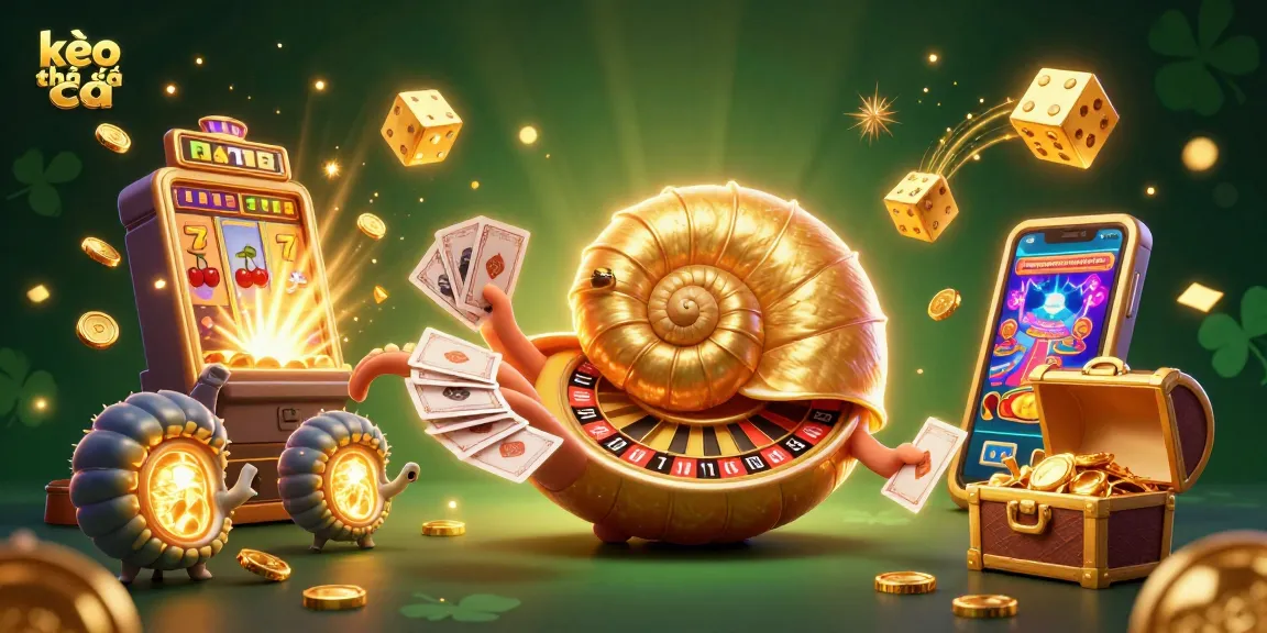 Experience kèo nhà cái excitement with 3D nautilus, roulette, and slot elements in vibrant illustration