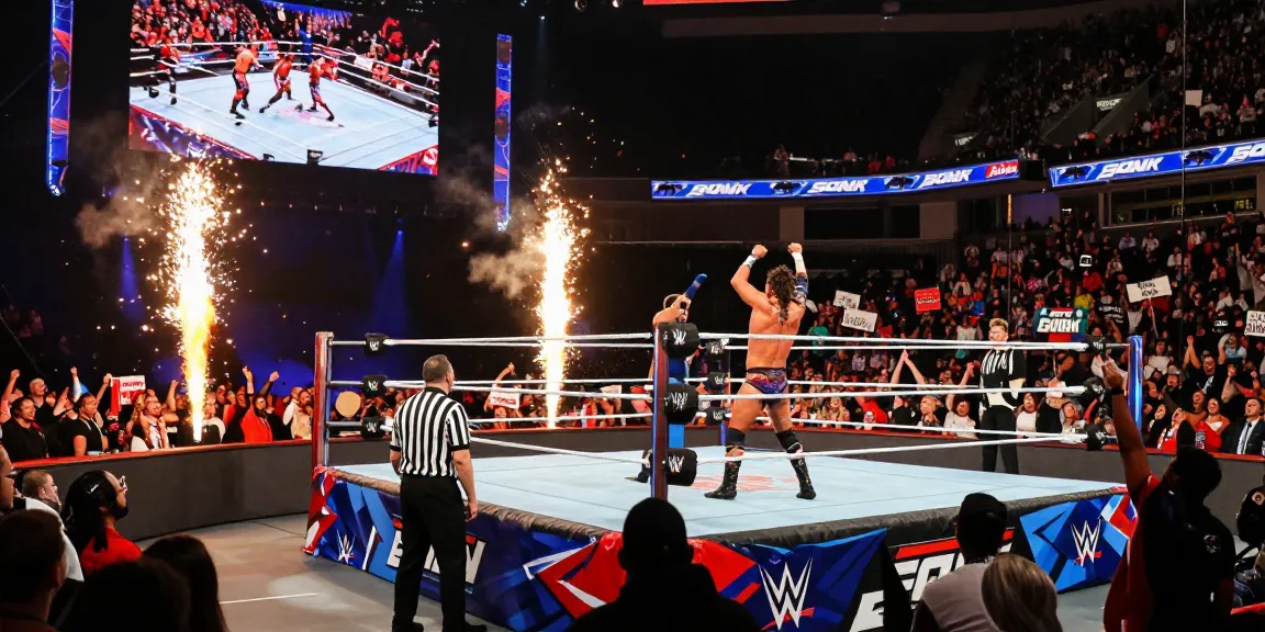 WWE SmackDown wrestling event showcasing thrilling match action and energized crowd atmosphere.