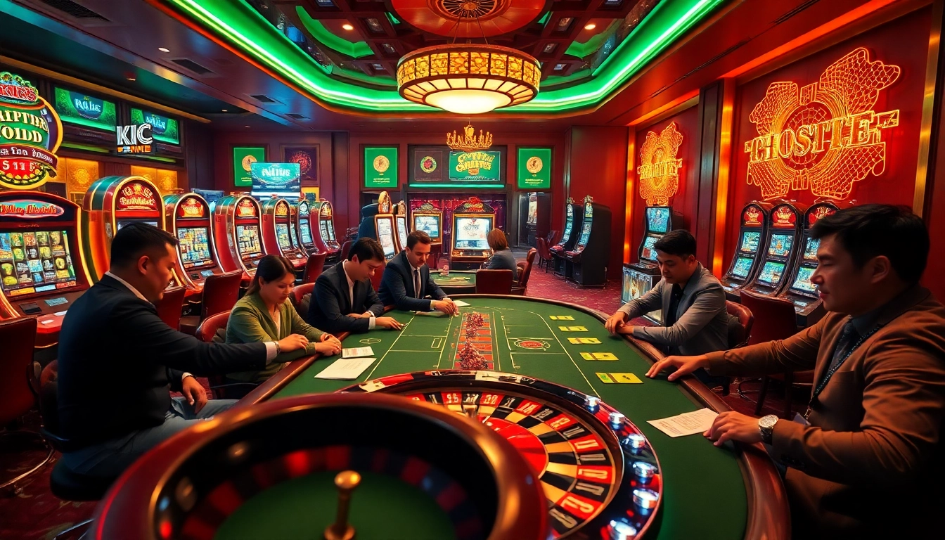 KJC casino players engage in high-stakes poker at a luxurious table in an electrifying atmosphere.