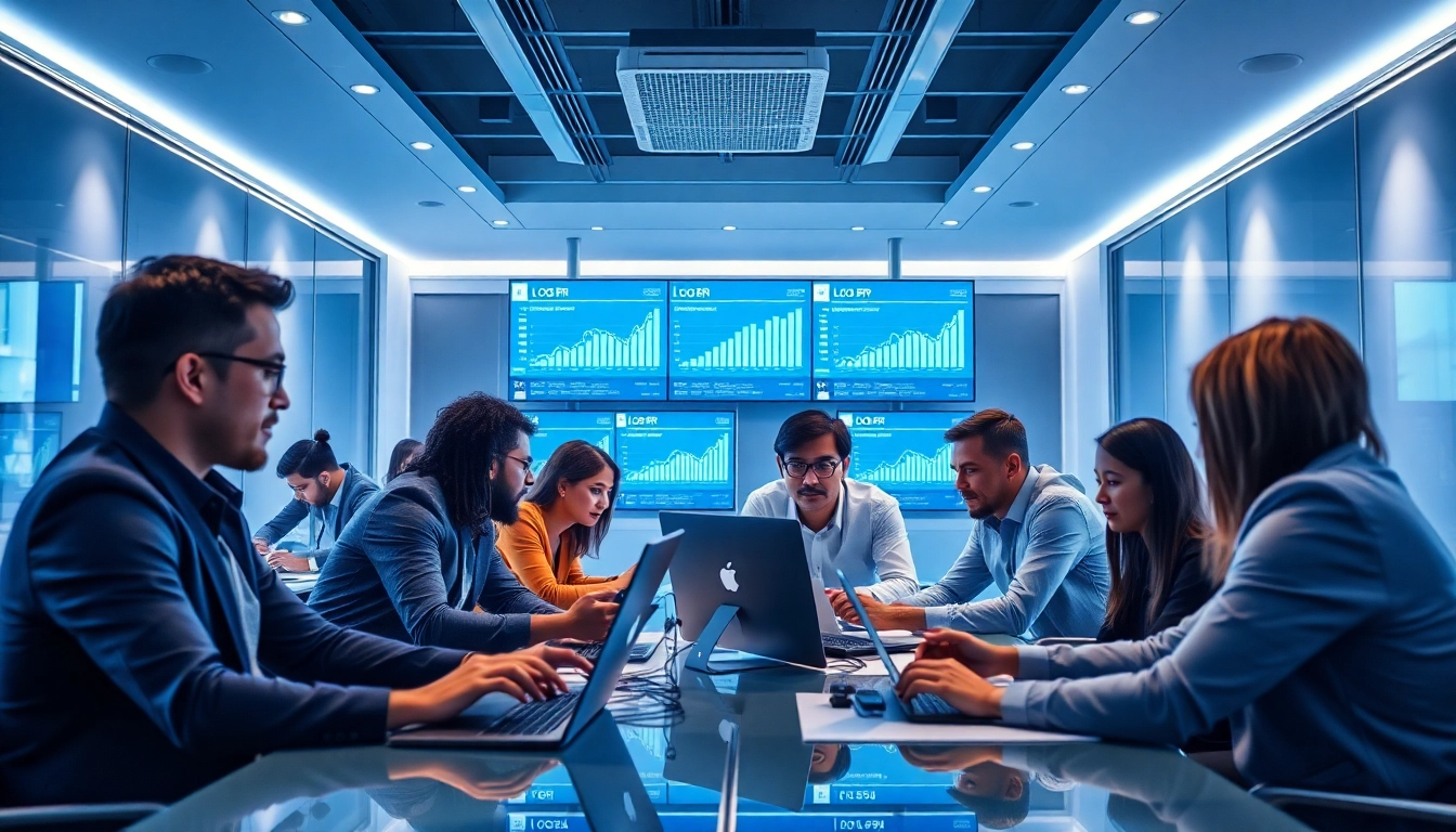 Collaborative team using Logo ERP in a modern office setting, showcasing innovative business solutions.