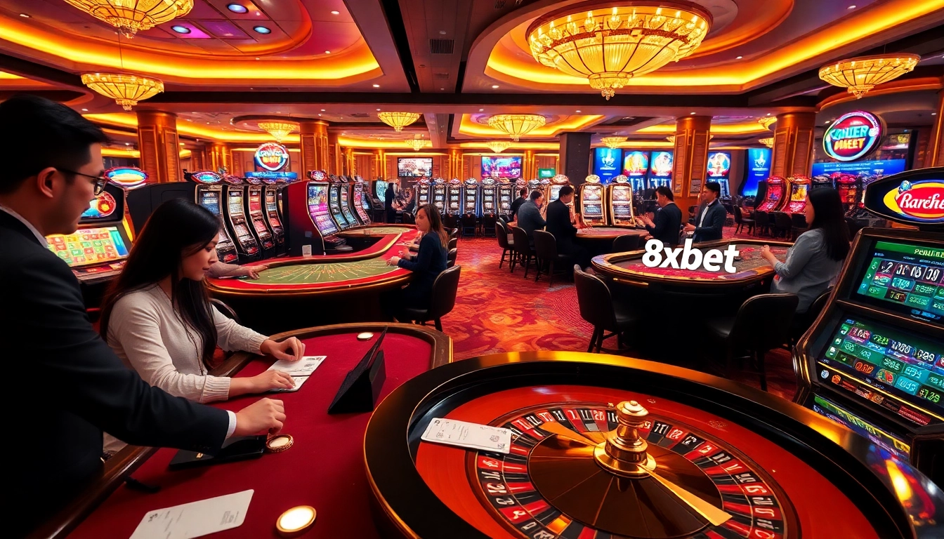 Betting excitement at a glamorous casino using tải 8xbet app with stunning gaming visuals.