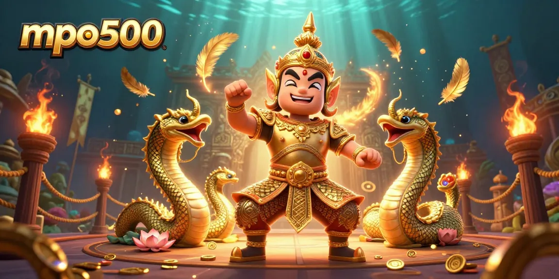 Engage in thrilling gameplay with mpo500, featuring a vibrant scene of a guardian, Naga companions, and rich gaming elements.