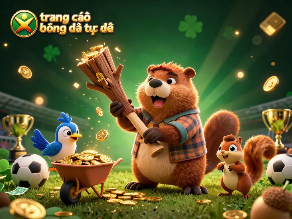 Cá độ bóng đá trực tiếp với hình ảnh dễ thương của chú beaver và bạn bè thu thập tiền vàng