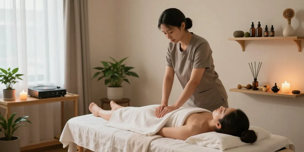 1인샵에서 스웨디시 마사지를 받는 모습, 아늑하고 편안한 분위기