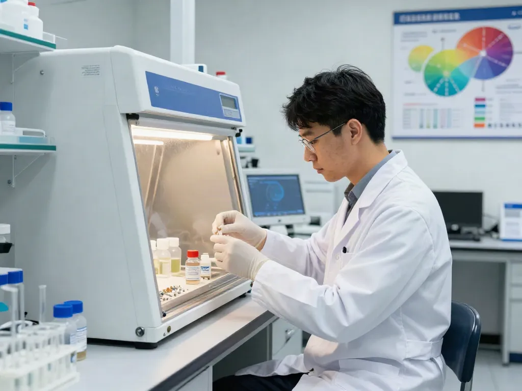 Researcher preparing high-purity american made peptides in a modern laboratory.