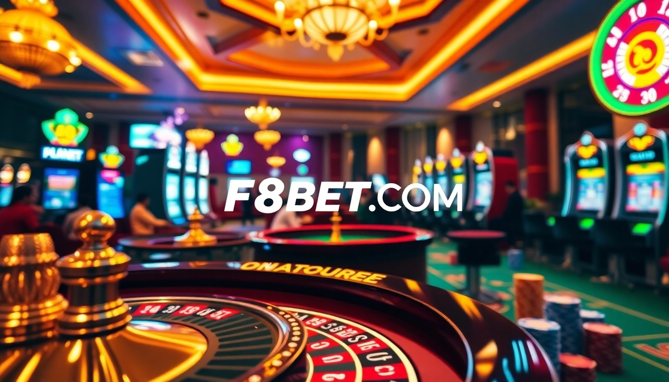 Experience thrilling gameplay and rich rewards at F8BET COM, featuring vibrant casino elements.