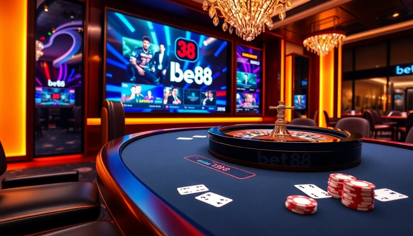 Players enjoying a thrilling online gambling experience with bet88, showcasing excitement and luxury.