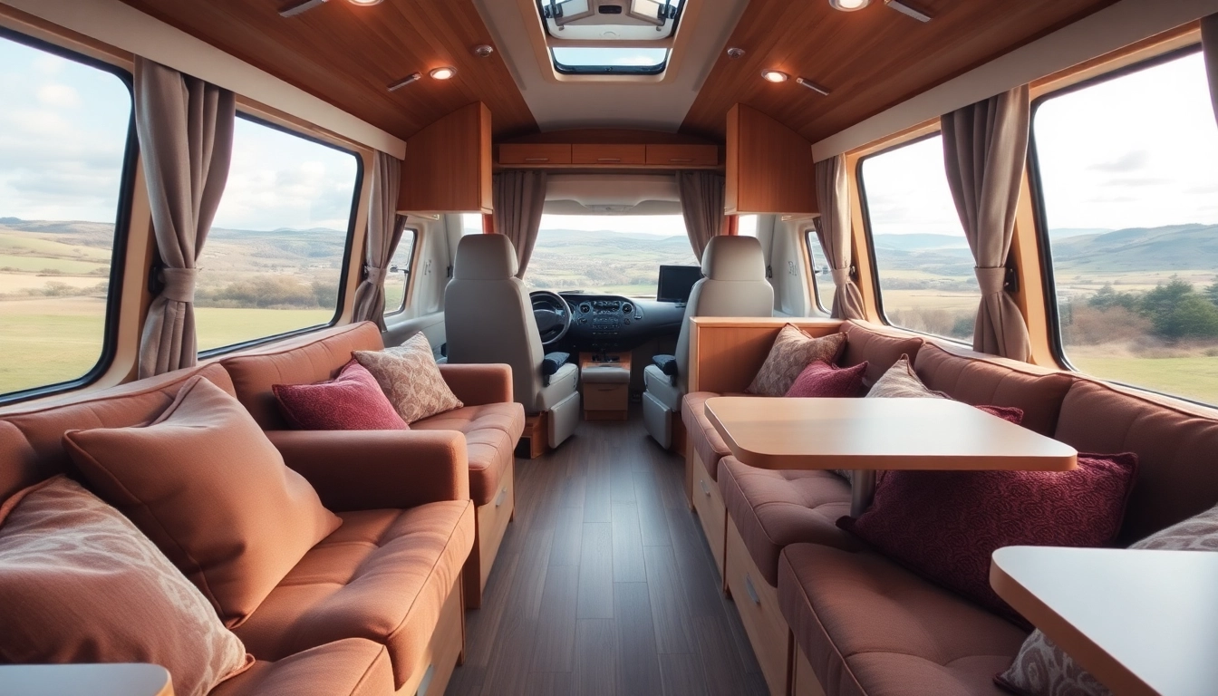 Experience comfort in Hugh Daly Caravans' beautifully designed living space with natural light and warm tones.