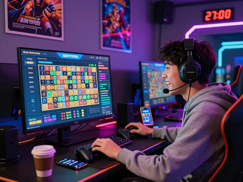 BAYITOTO ~ Login Link Agen Toto Slot 4D Resmi & Toto Togel Online Yang Mudah Jackpot Malam Ini user engaging in an exciting gaming experience with a colorful gaming setup.