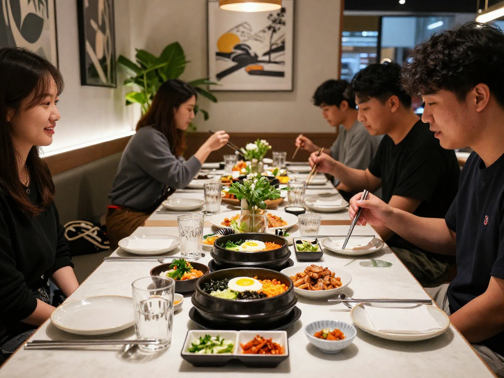 강남 달토의 모던한 한식당에서 정갈하게 차려진 식사 모습