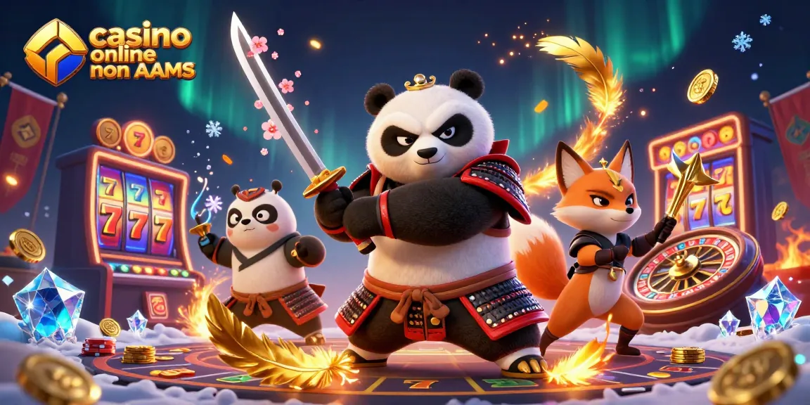 Gioca nei migliori casino online non AAMS con un samurai panda e un ninja fox immersi in un'atmosfera di gioco vibrante.