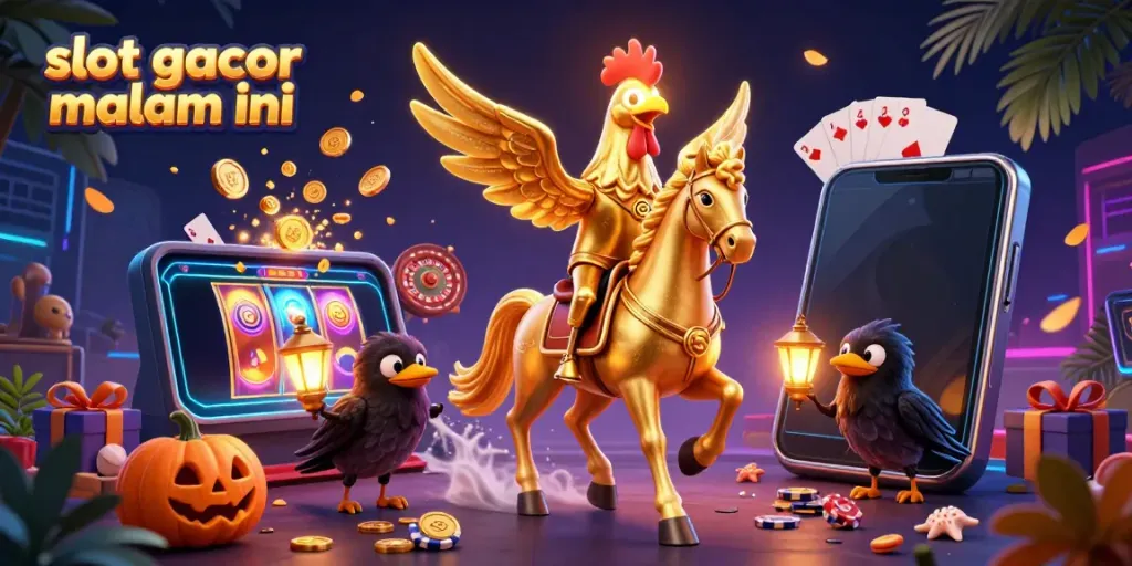 Menangkan slot gacor malam ini dengan ilustrasi kasino penuh warna dan karakter menarik.