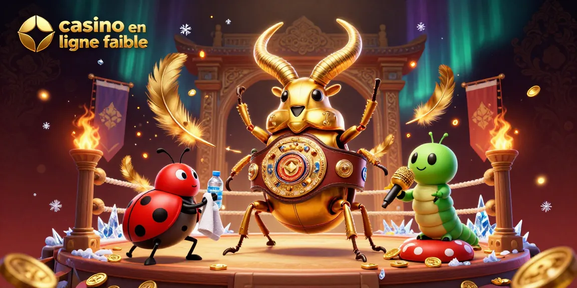 Combat entre un scarabée doré et une coccinelle dans un casino en ligne fiable rempli de pièces d'or.