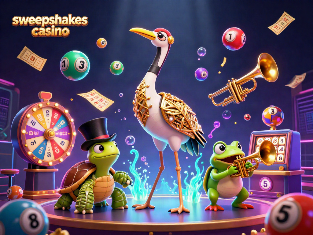 Engage in excitement at the sweepstakes casino with vibrant 3D characters and dynamic game elements.