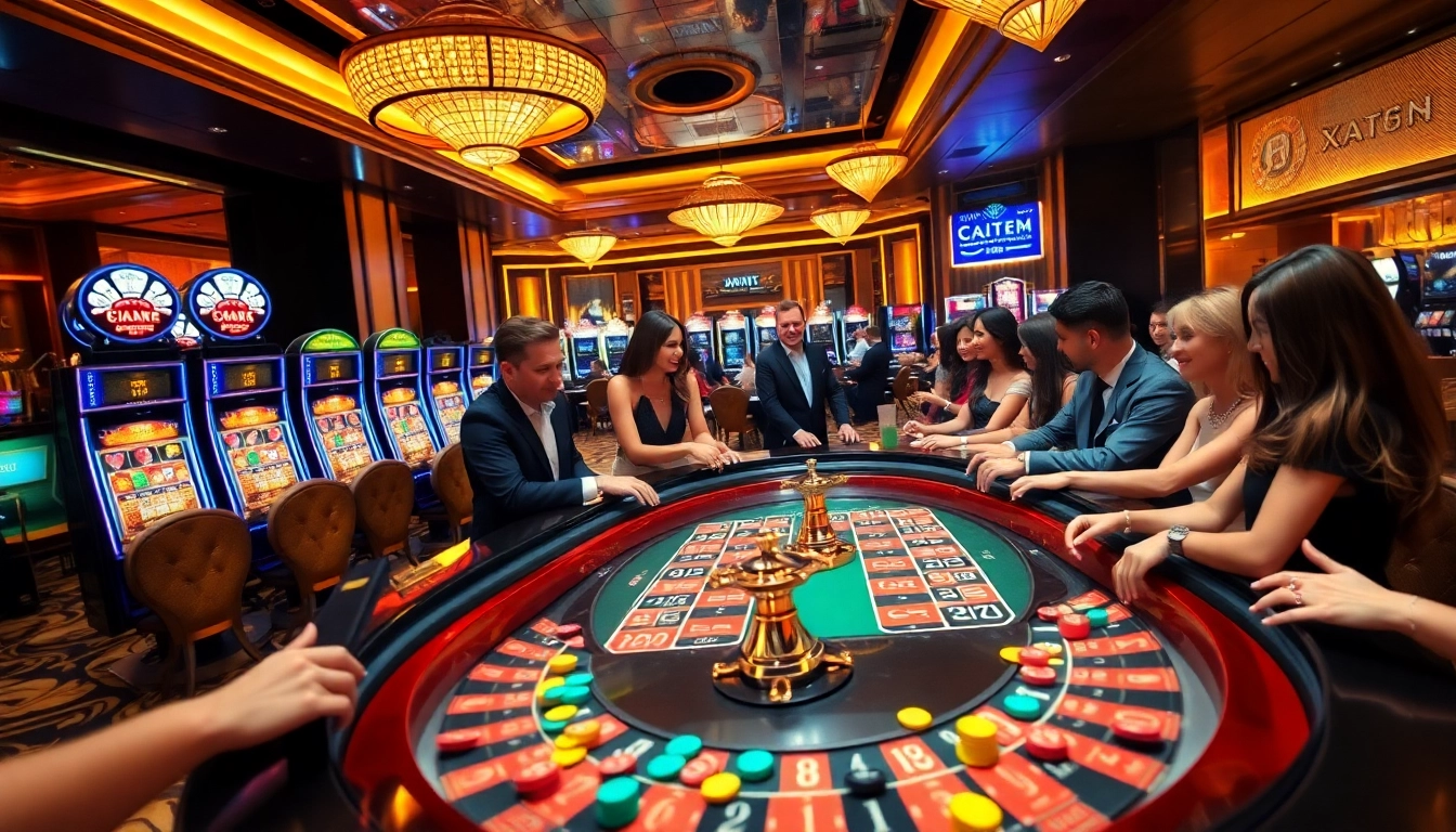Players enjoy a thrilling game of roulette at https://xin88hv.club, showcasing excitement and luxury in a vibrant casino.