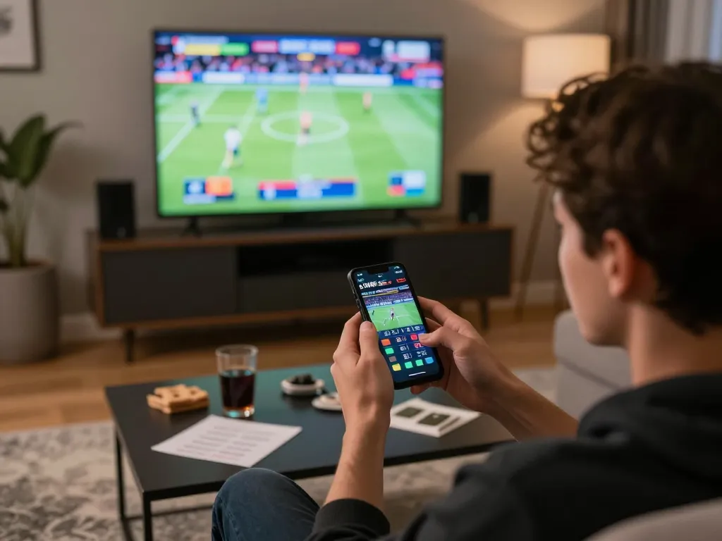 Engaging in live betting at LV88, showcasing an exciting sports betting experience at home.