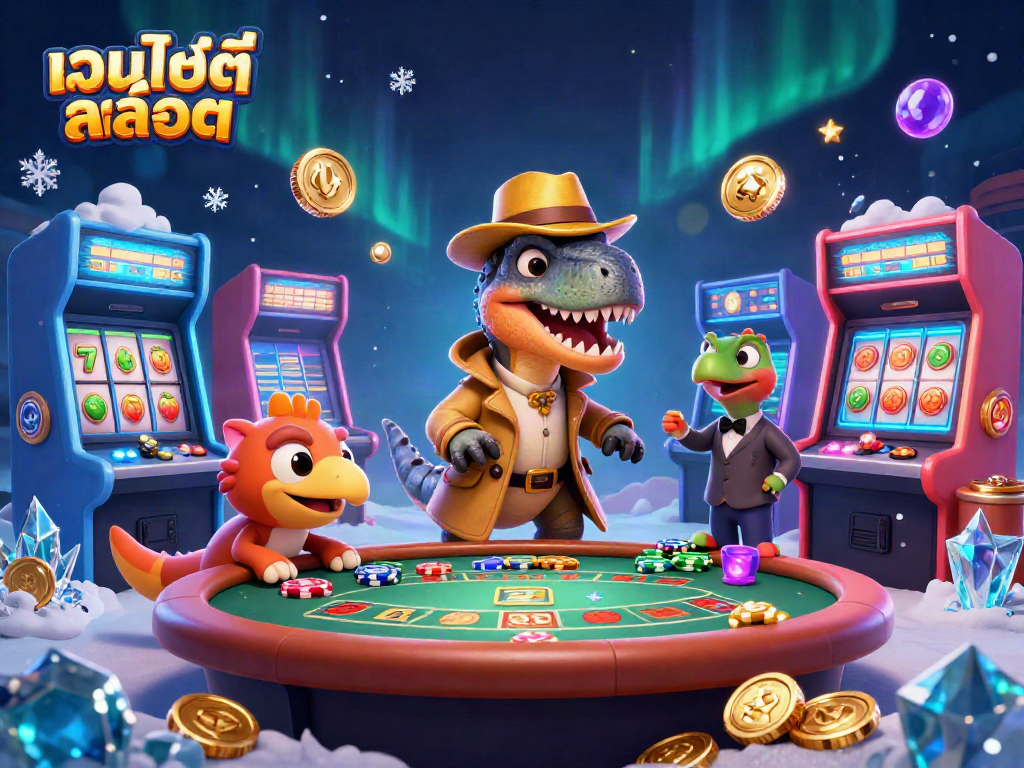 Interact with the exciting world of เว็บไซต์สล็อต with vibrant scenes of gaming action and colorful characters.