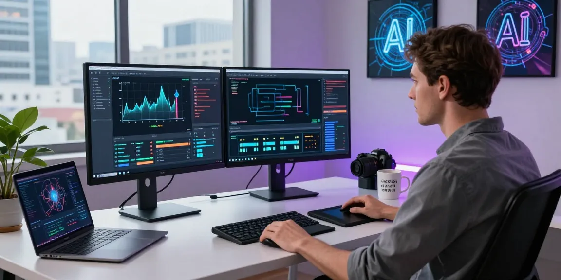 Expert using free ai detector in a modern workspace, showcasing innovative image analysis technology.
