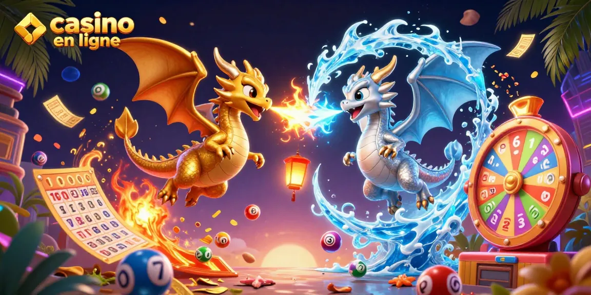 Participez à des jeux palpitants au casino en ligne avec des dragons vibrants et des éléments de loterie dynamiques.
