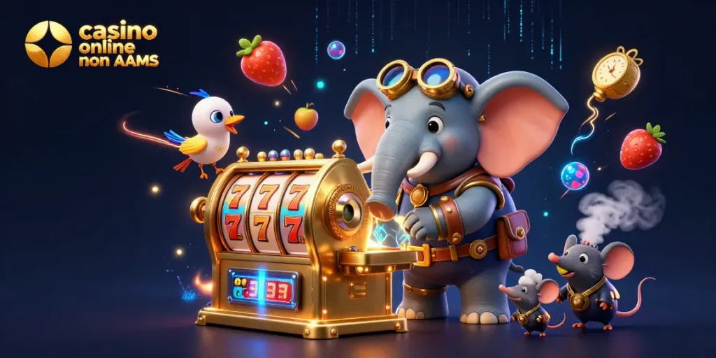 Gioca nei migliori casino online non AAMS con slot machine avventurose e un ingegnere elefante.