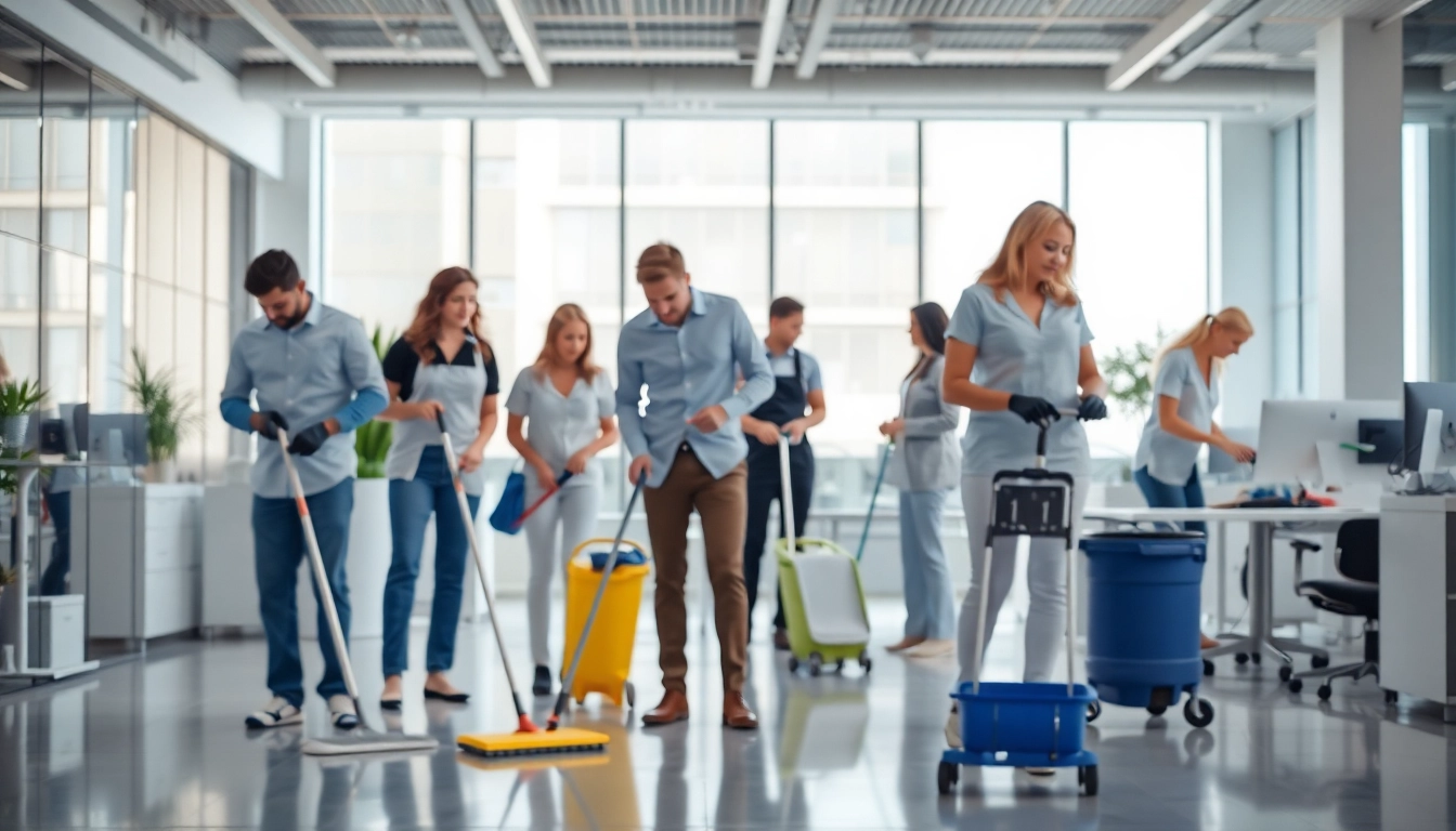 Efficient städning företag with professional cleaners revitalizing office spaces.