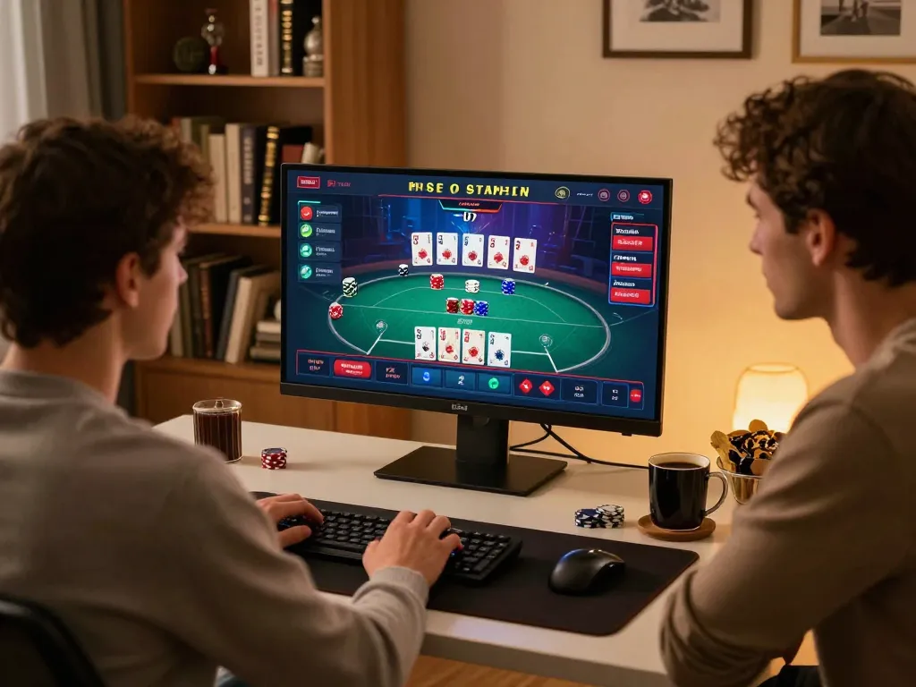 Engaging in strategic gameplay on BK888 with virtual poker cards and chips visible on screen.