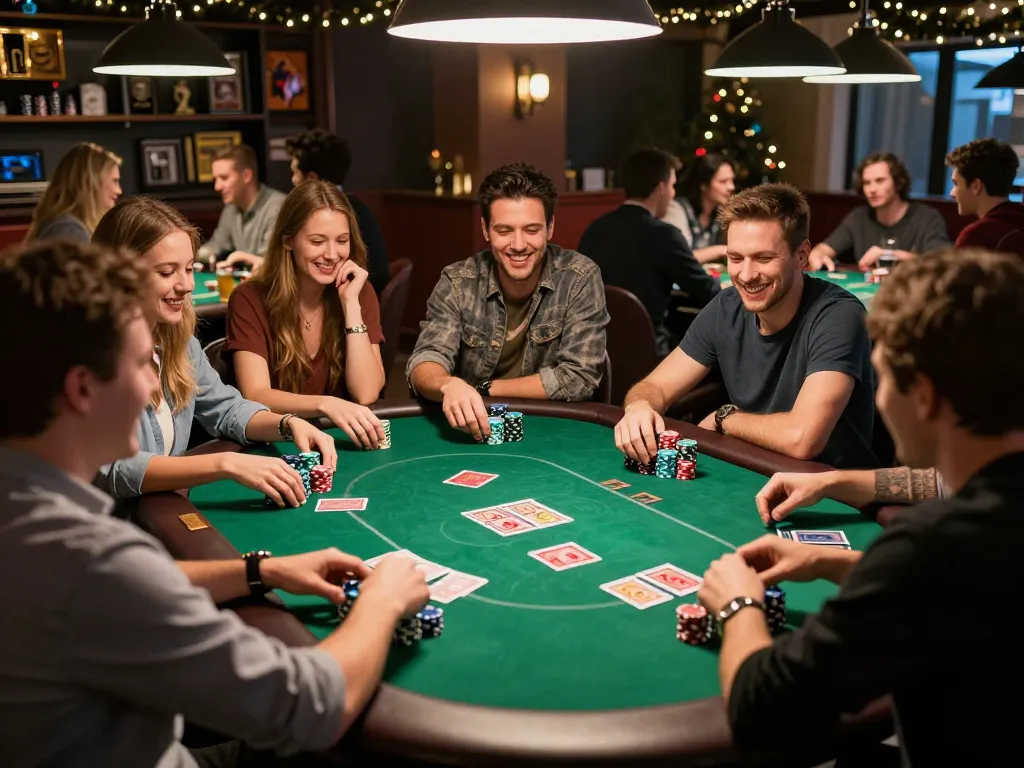 Engaging players enjoying a Chatgpt caricature-themed poker night, showcasing gaming fun and camaraderie.