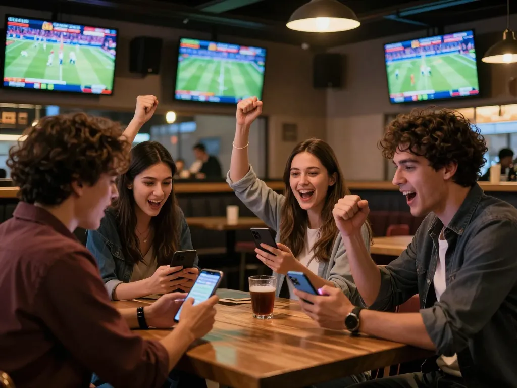 People enjoying sports betting and cheering with excitement at the AX88 sports bar