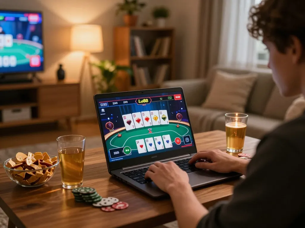 Betting on Lu88 with an engaging online poker session in a cozy home setting