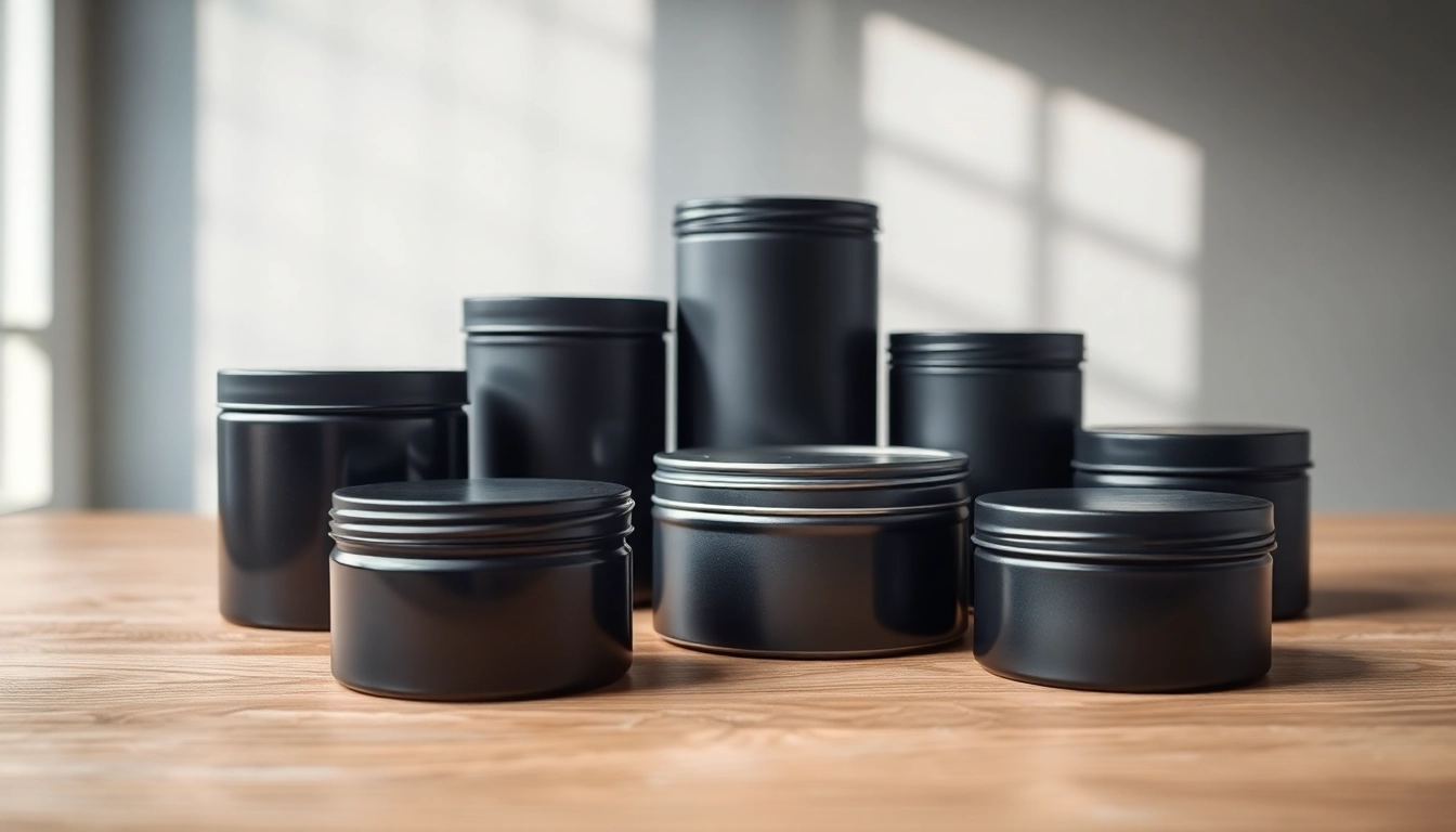 Showcase of black tins demonstrating elegance and versatility in design.