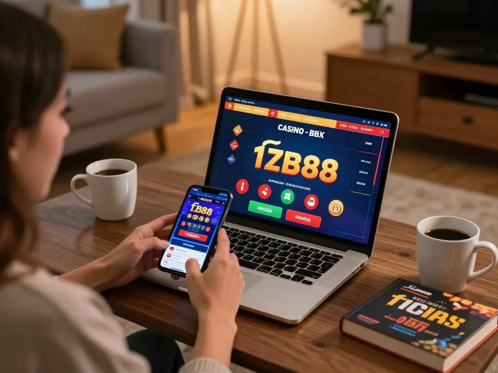 Players engaging with FB88 app on smartphone while enjoying a cozy online gaming experience.
