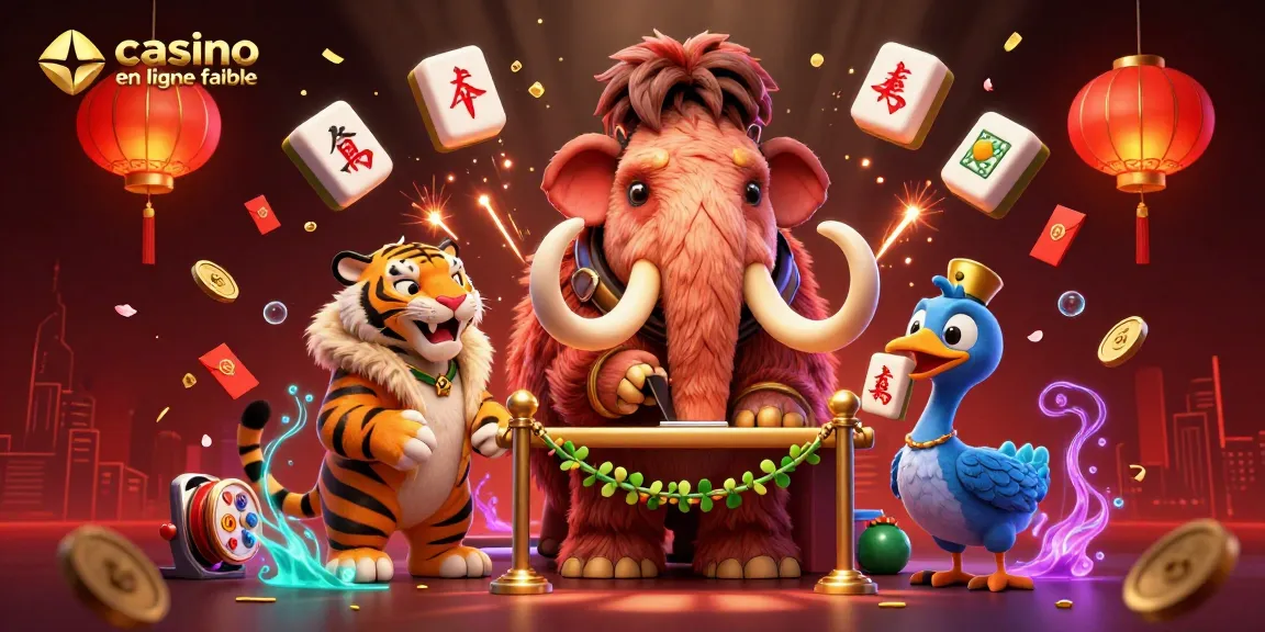 Illustration dynamique d'un bouncer mammouth dans un casino en ligne fiable, vérifiant les identités avec des éléments de jeu.